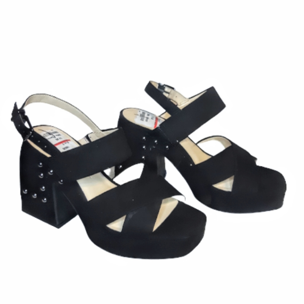 Jessica Simpson Nellenie Strapy Block Heel Platform Sandal Suede Retro Black
